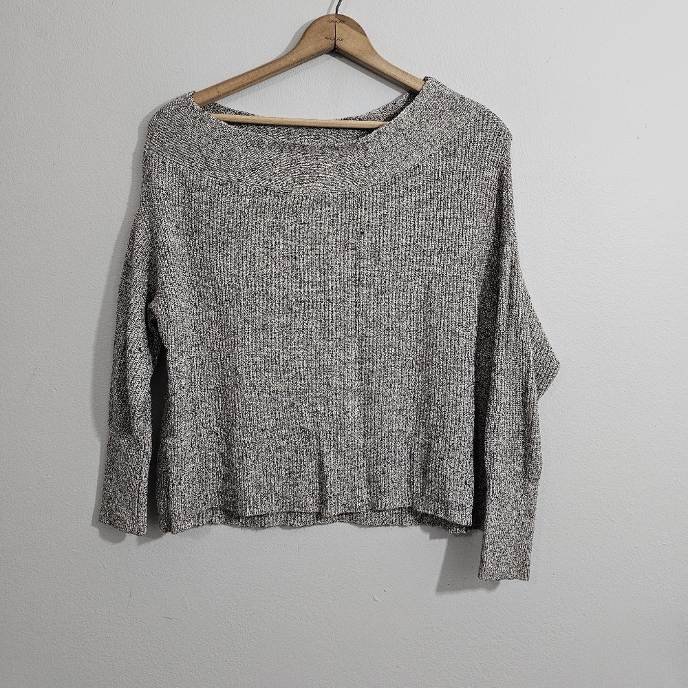 Free People Black/Offwhite Knit Wide Neck Sweater